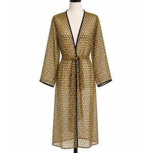 The Lingerie Collection Womens Gold Black Wrap Long Geometric Robe Size Medium